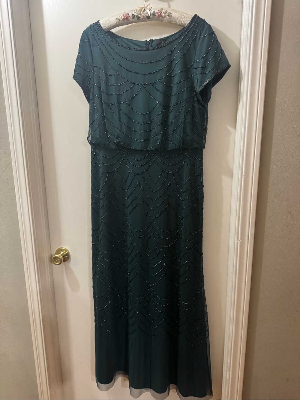 Adrianna Papell dark green Beaded Maxi Dress
